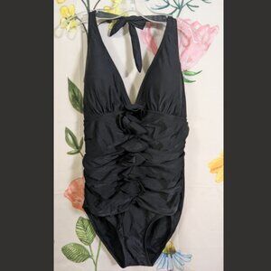 Black ruffle one-piece bathing suit